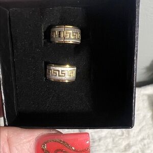 Greek Key Gold & Silver Huggie Hoop Earrings